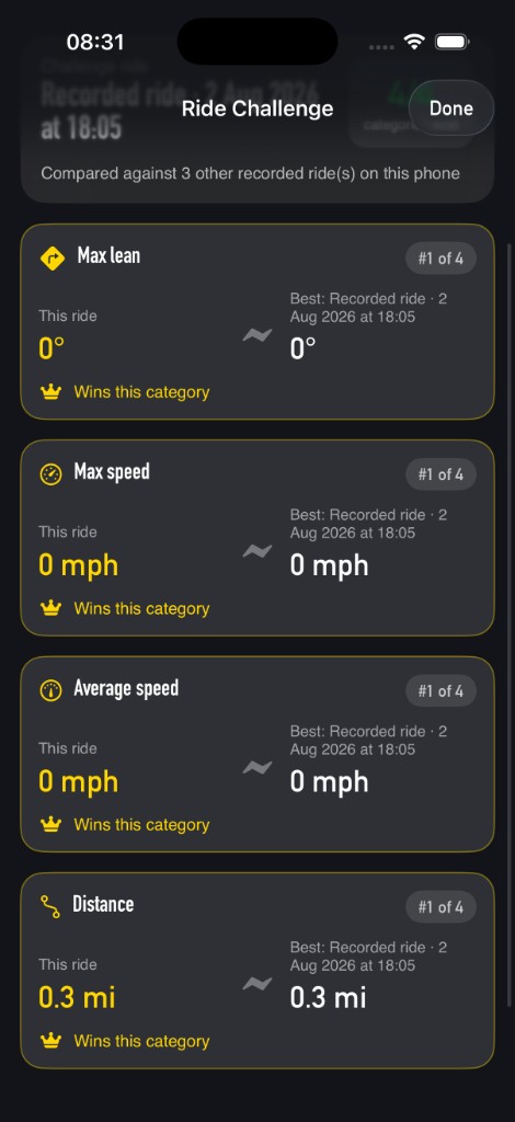 Skúte Ride Challenge — compare your ride against your top recorded rides